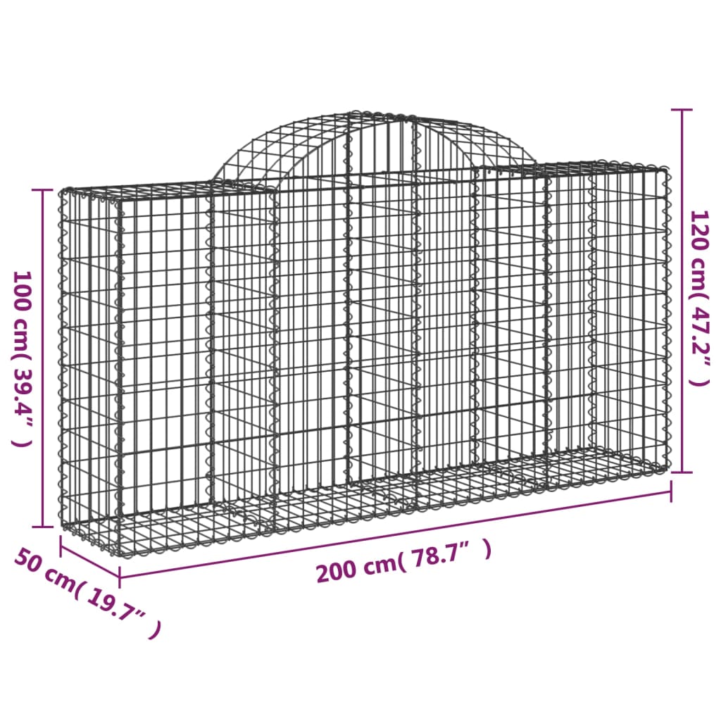 vidaXL Paniers à gabions arqués 2 pcs 200x50x100/120 cm fer galvanisé