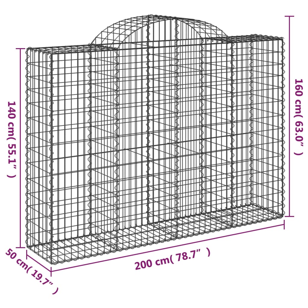 vidaXL Paniers à gabions arqués 20 pcs 200x50x140/160 cm Fer galvanisé