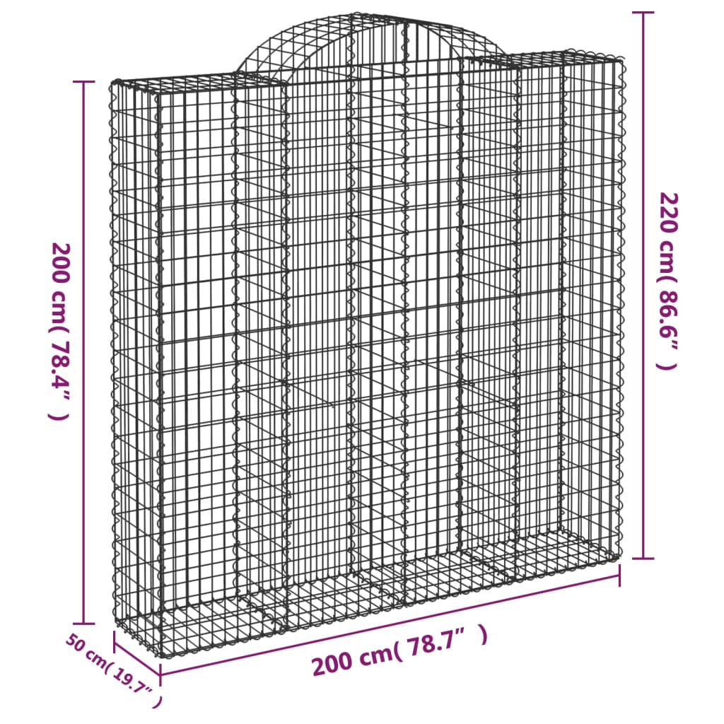 vidaXL Paniers à gabions arqués 2 pcs 200x50x200/220 cm Fer galvanisé