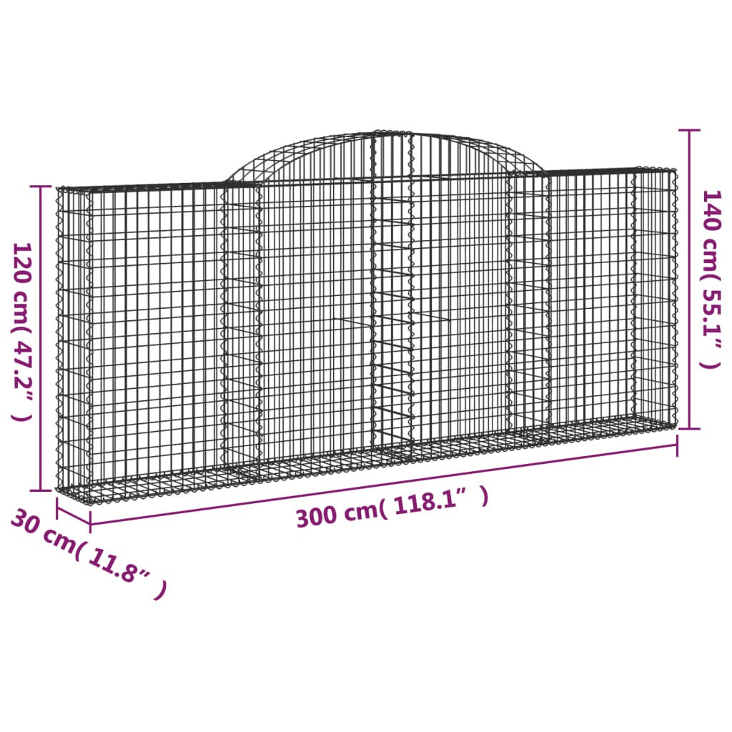 vidaXL Paniers à gabions arqués 5 pcs 300x30x120/140 cm fer galvanisé
