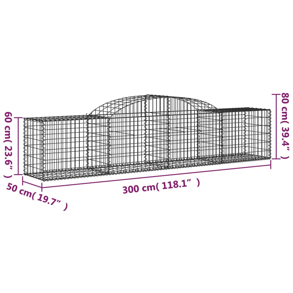 vidaXL Paniers à gabions arqués 9 pcs 300x50x60/80 cm fer galvanisé