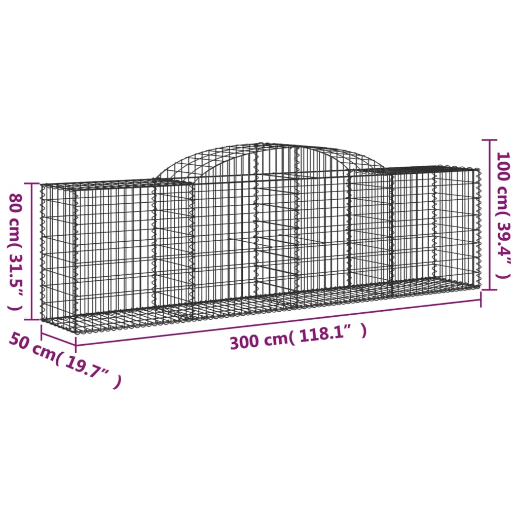 vidaXL Paniers à gabions arqués 9 pcs 300x50x80/100 cm fer galvanisé