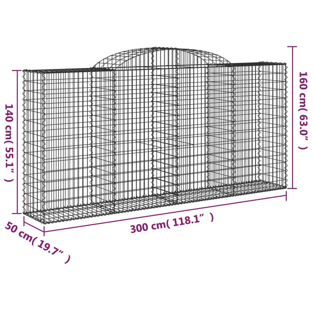vidaXL Paniers à gabions arqués 13 pcs 300x50x140/160 cm fer galvanisé