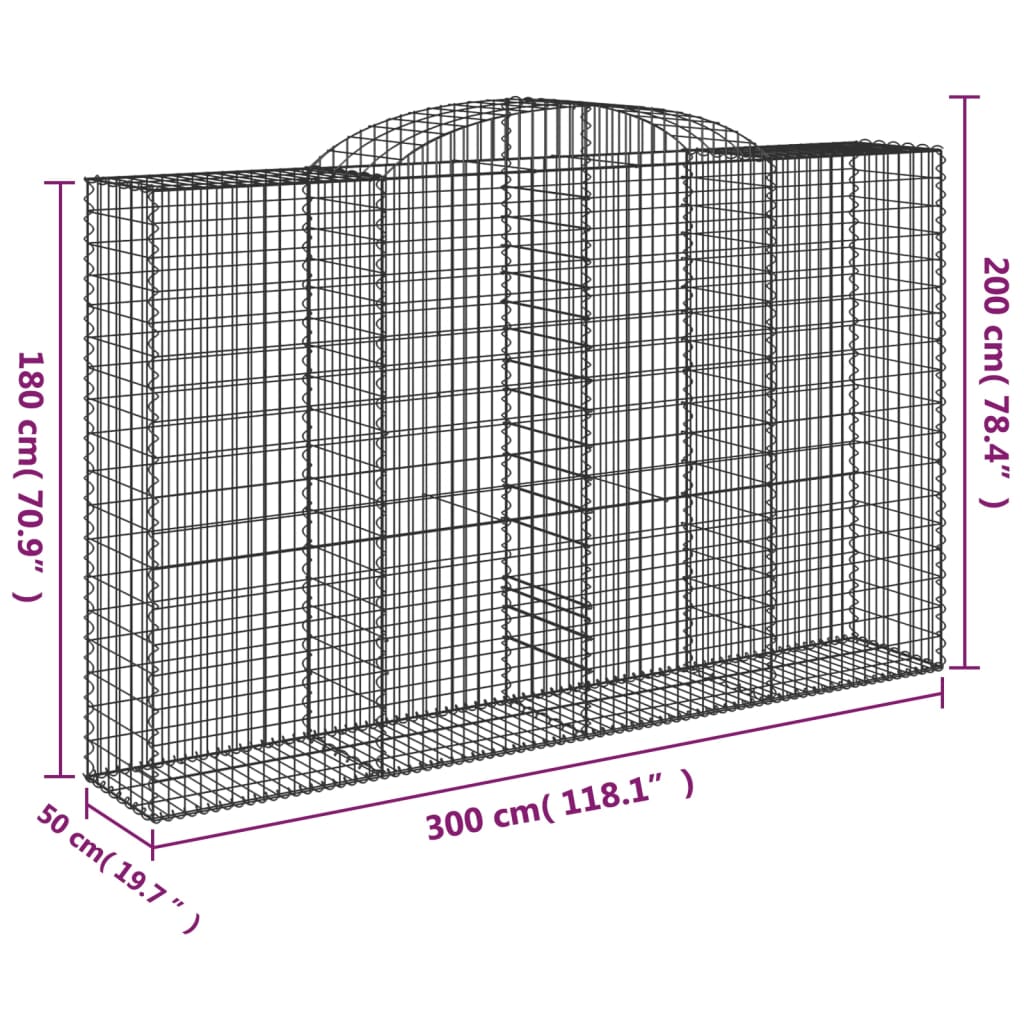 vidaXL Paniers à gabions arqués 5 pcs 300x50x180/200 cm fer galvanisé