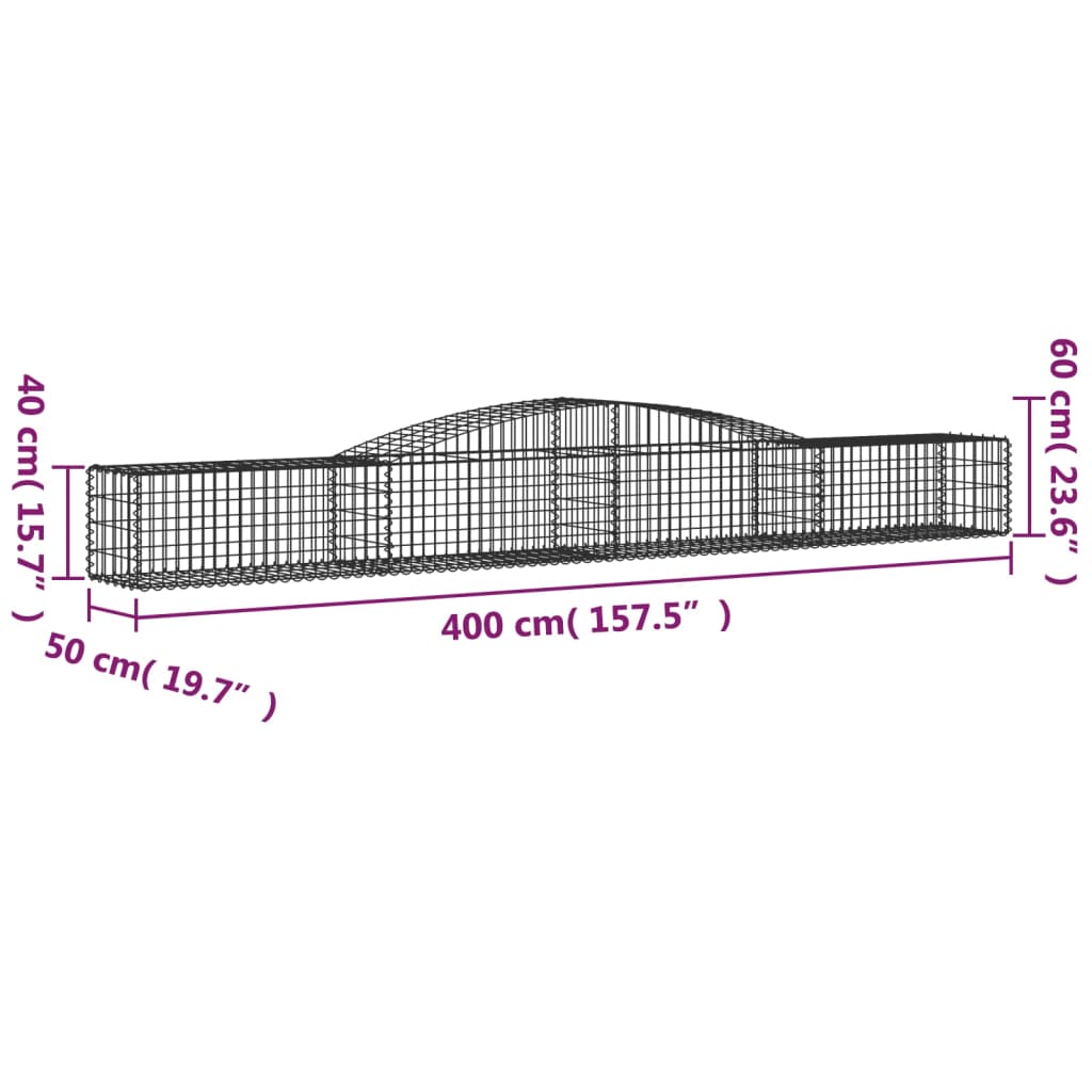 vidaXL Paniers à gabions arqués 15 pcs 400x50x40/60 cm Fer galvanisé