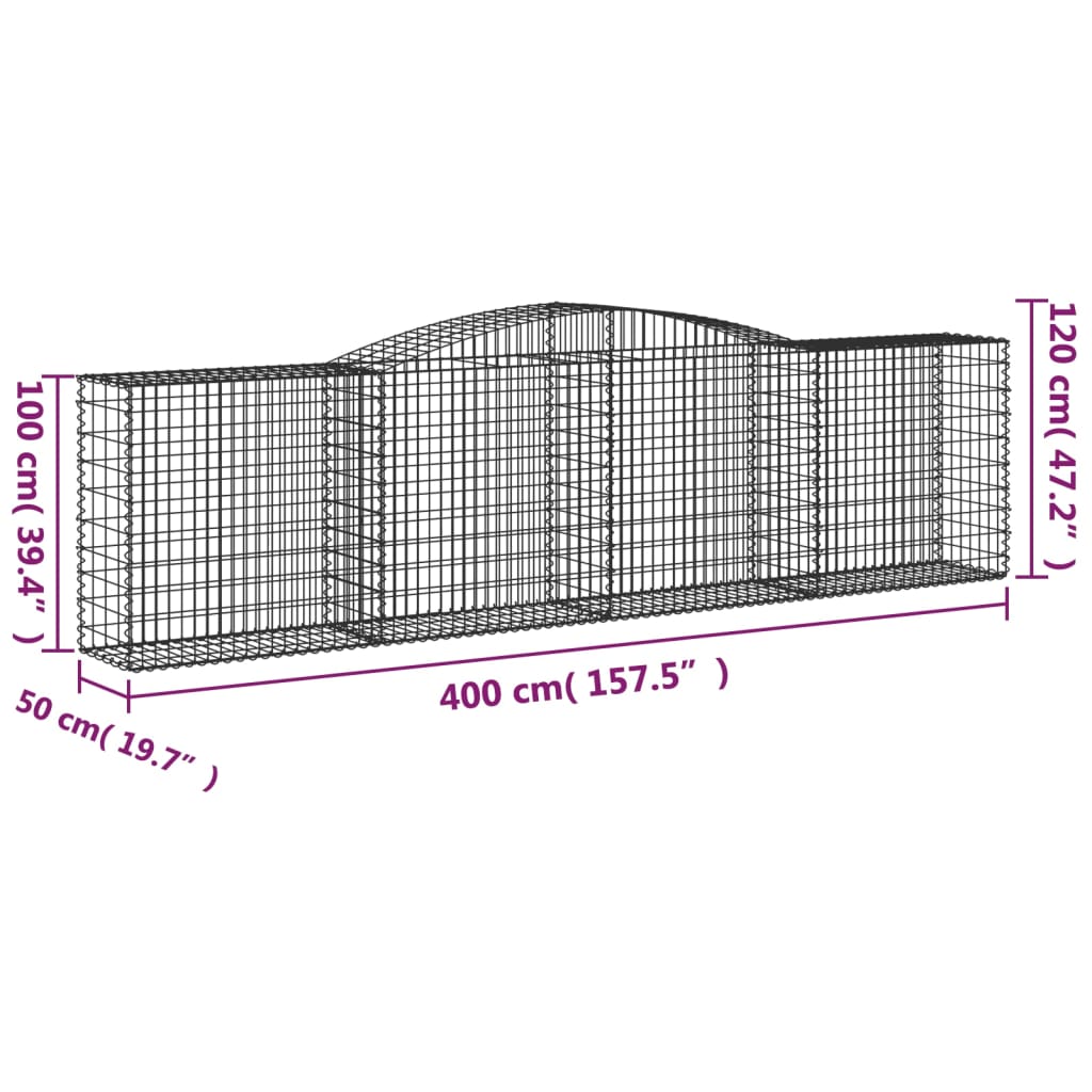 vidaXL Paniers à gabions arqués 25 pcs 400x50x100/120 cm Fer galvanisé