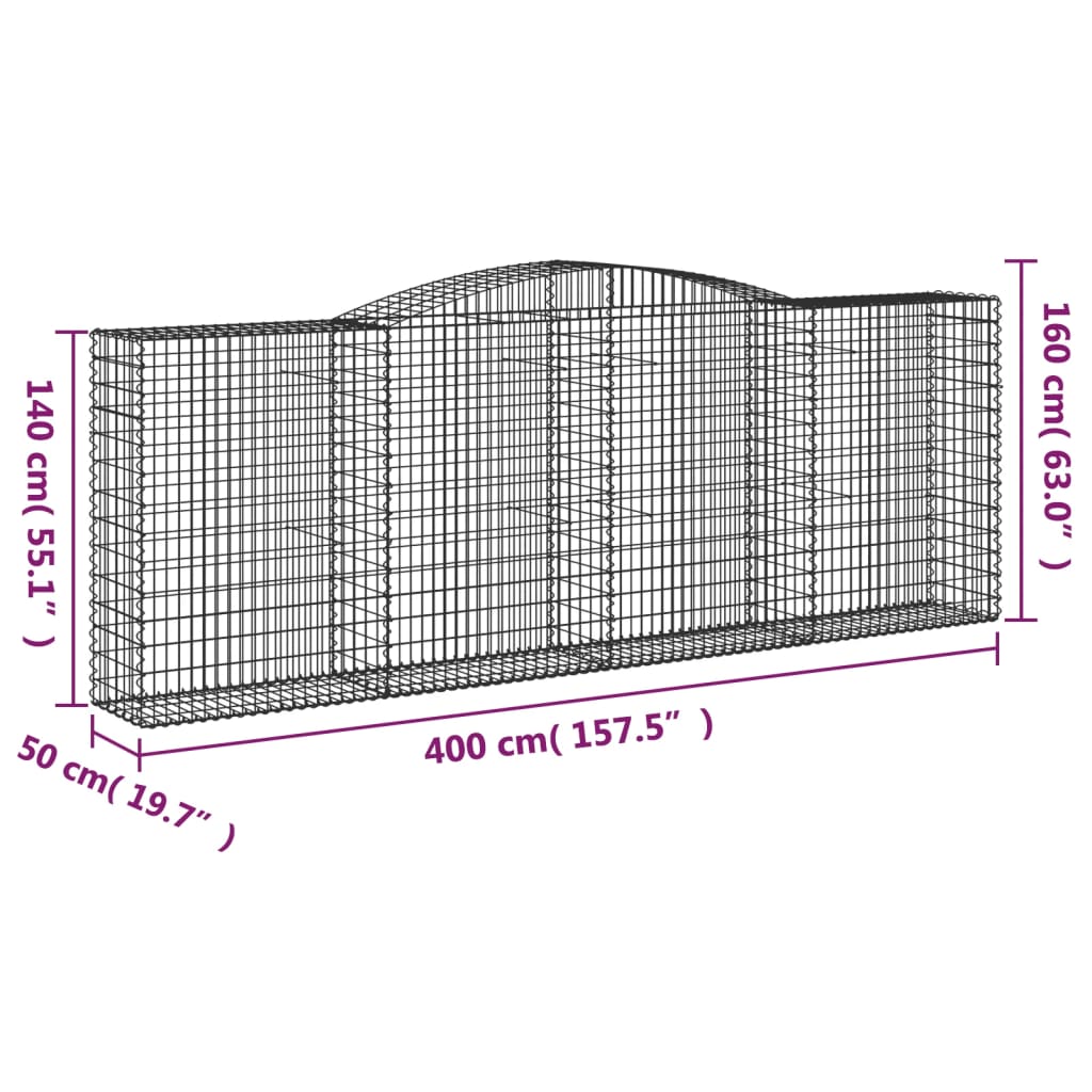 vidaXL Paniers à gabions arqués 3 pcs 400x50x140/160 cm Fer galvanisé