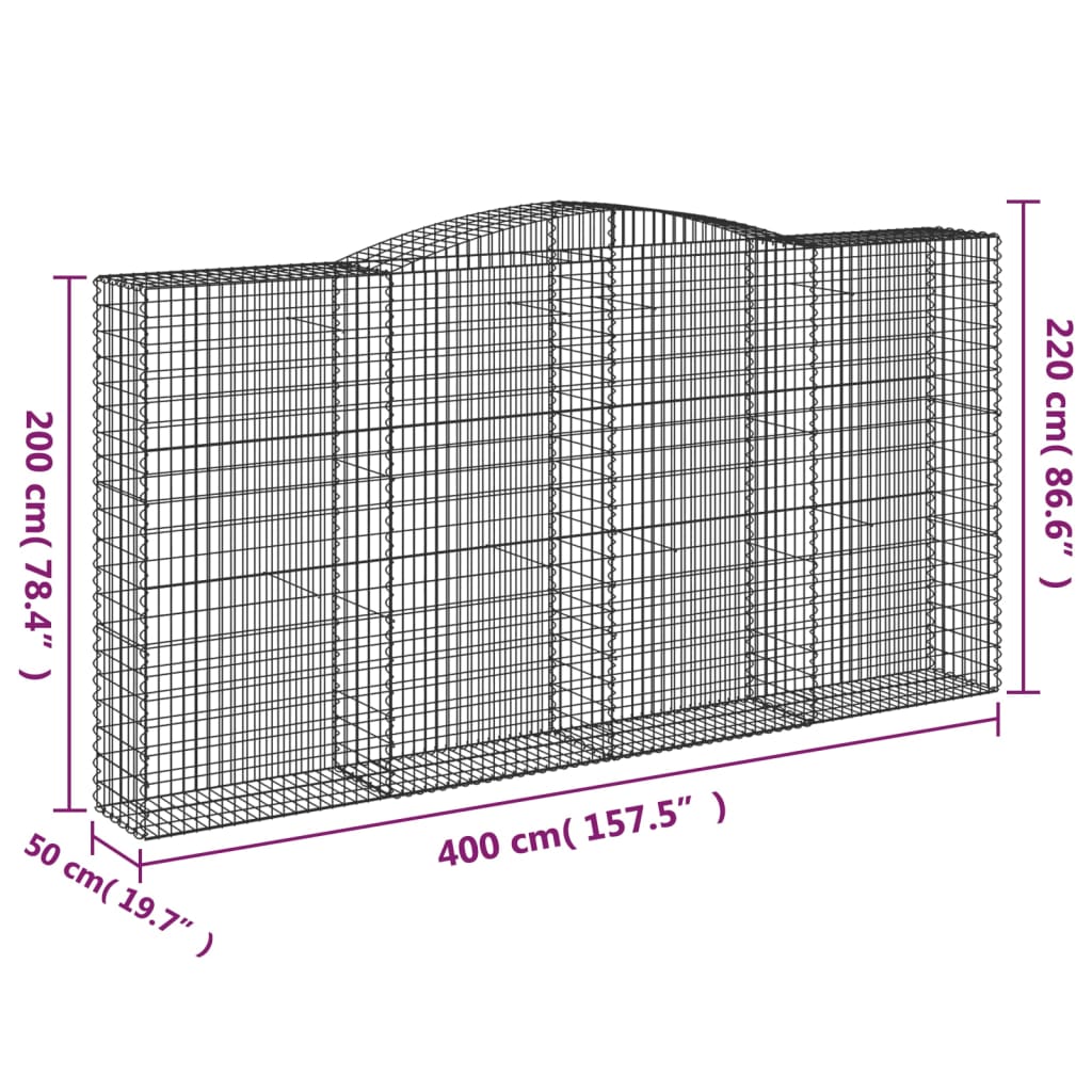 vidaXL Paniers à gabions arqués 7 pcs 400x50x200/220 cm Fer galvanisé