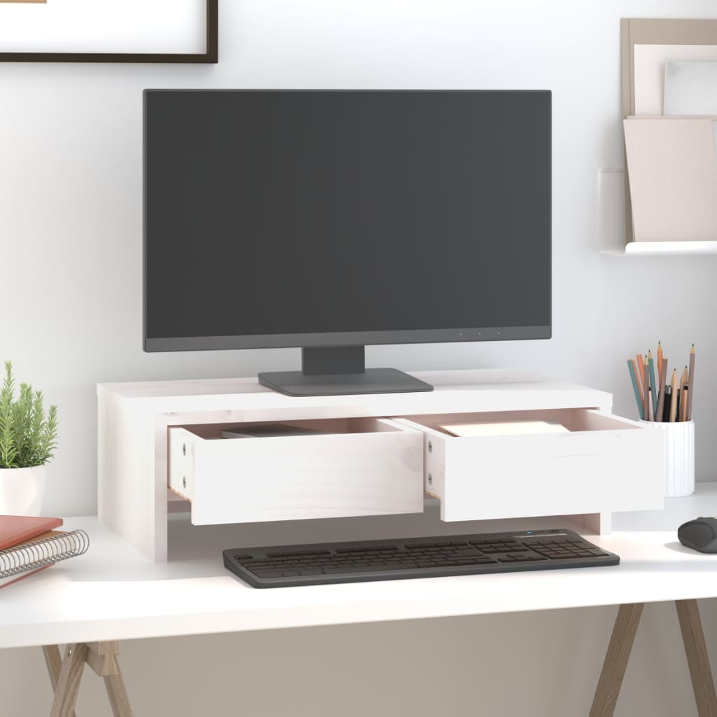 vidaXL Support de moniteur Blanc 50x27x15 cm Bois de pin solide