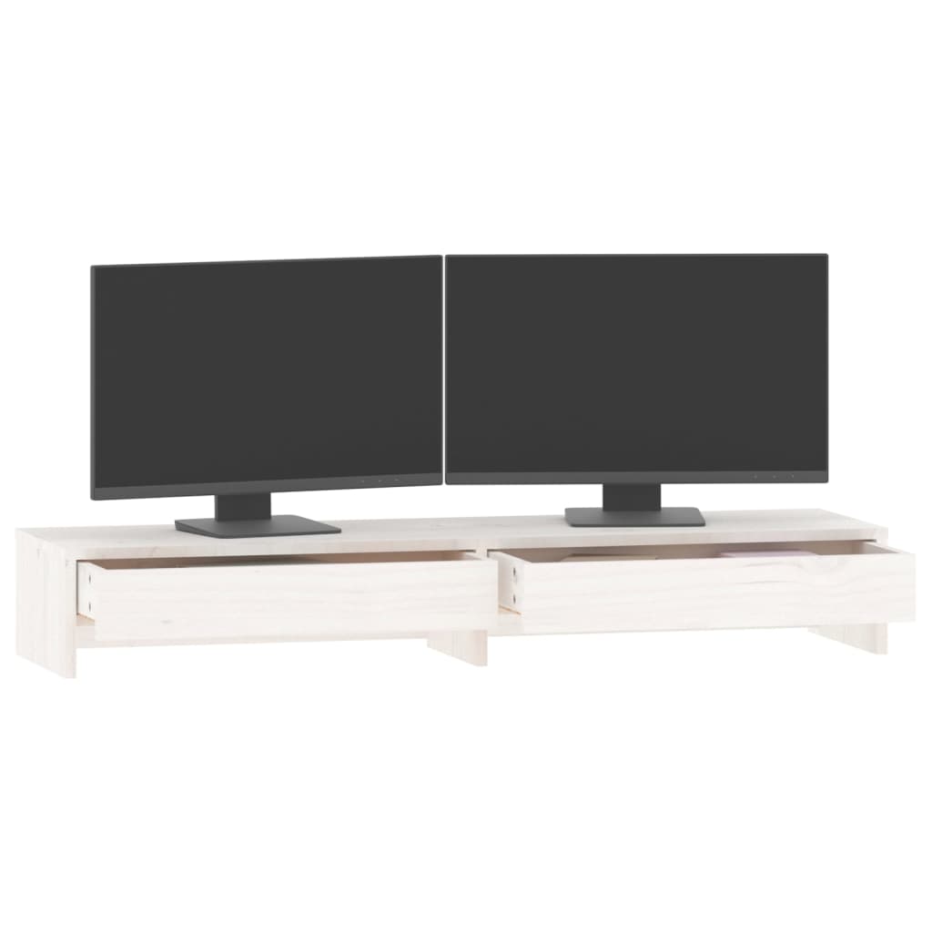vidaXL Support de moniteur Blanc 100x27x15 cm Bois de pin solide