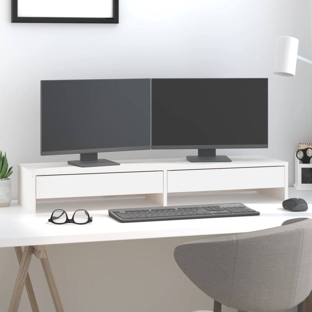 vidaXL Support de moniteur Blanc 100x27x15 cm Bois de pin solide