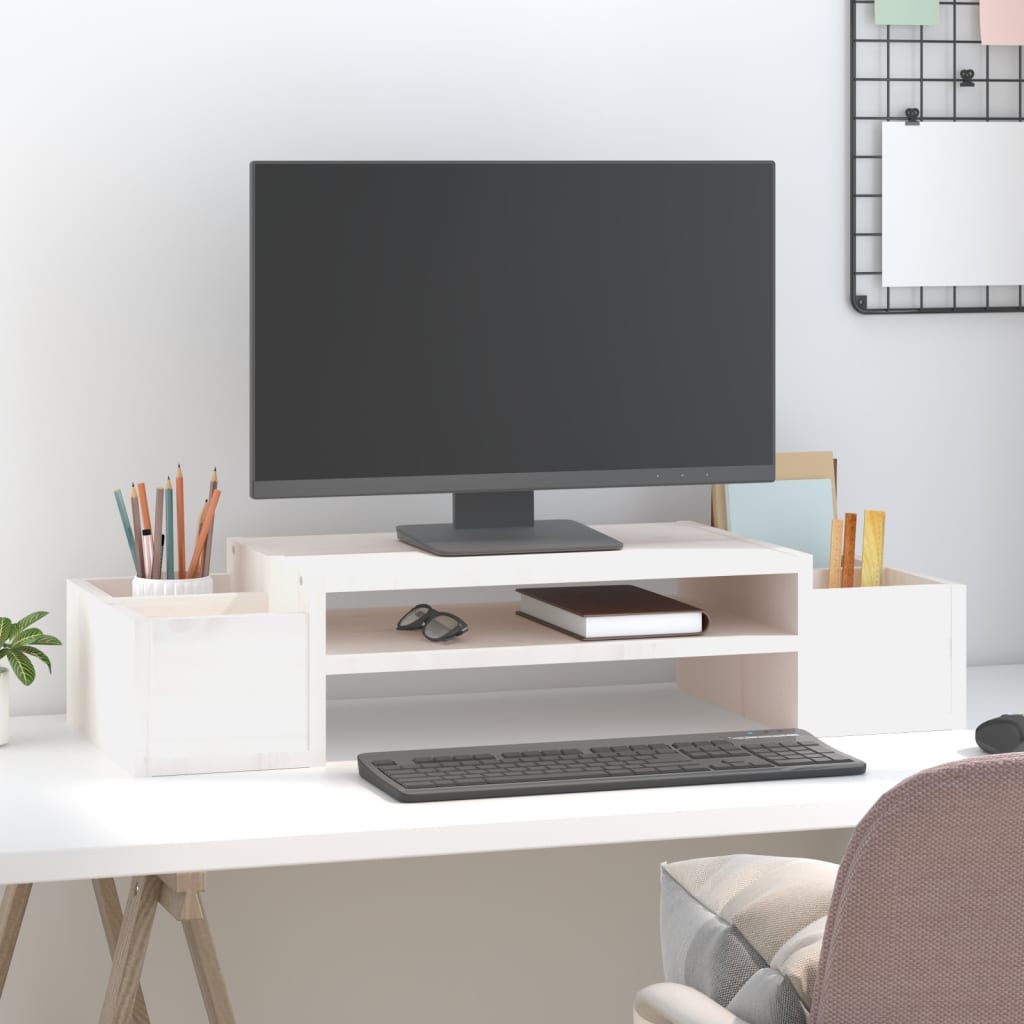 vidaXL Support de moniteur Blanc 70x27,5x15 cm Bois de pin solide