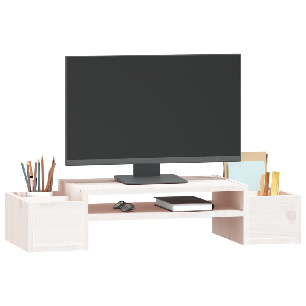 vidaXL Support de moniteur Blanc 70x27,5x15 cm Bois de pin solide