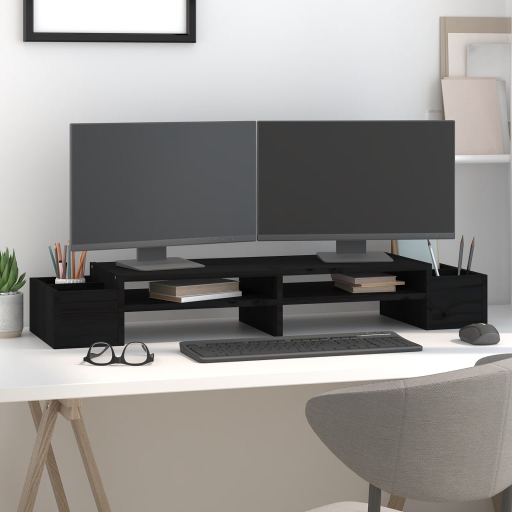 vidaXL Support de moniteur Noir 100x27,5x15 cm Bois de pin solide