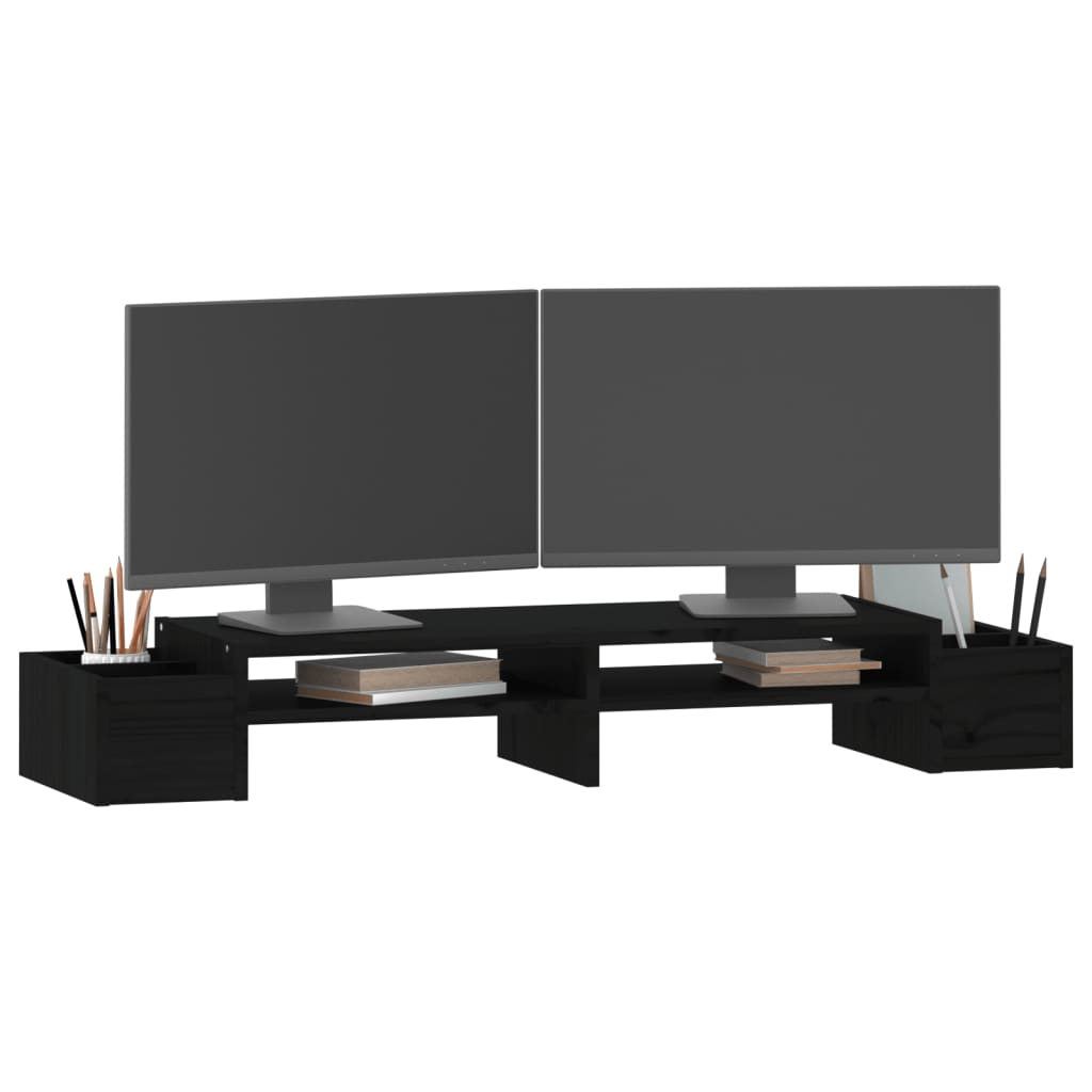 vidaXL Support de moniteur Noir 100x27,5x15 cm Bois de pin solide