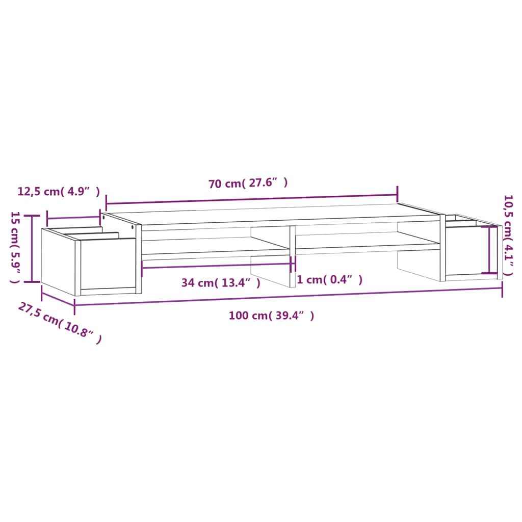 vidaXL Support de moniteur Noir 100x27,5x15 cm Bois de pin solide
