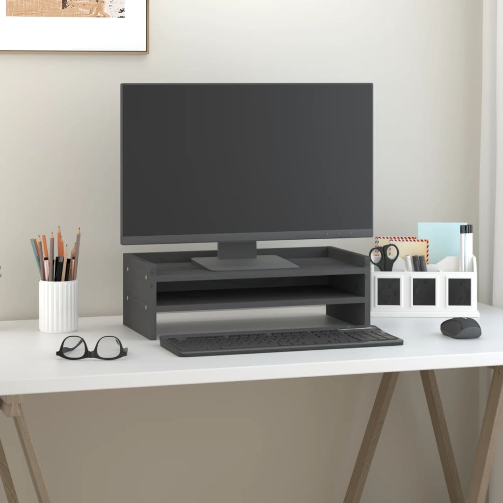vidaXL Support de moniteur Gris 50x24x16 cm Bois de pin solide