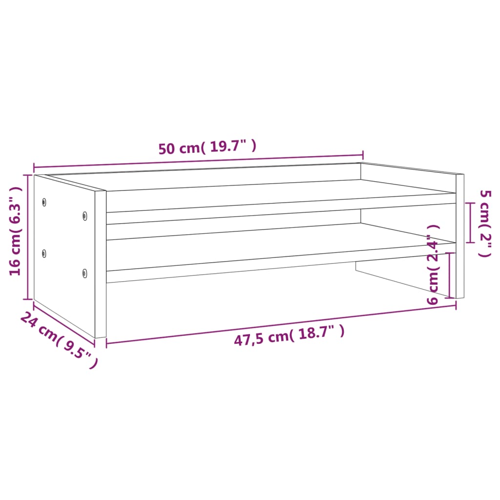 vidaXL Support de moniteur Gris 50x24x16 cm Bois de pin solide