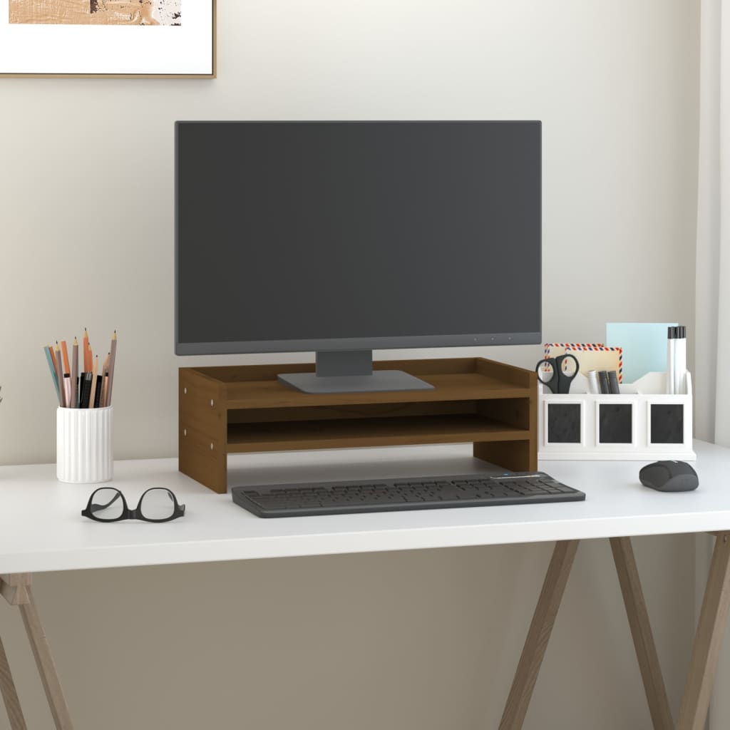 vidaXL Support de moniteur Marron miel 50x24x16 cm Bois de pin solide