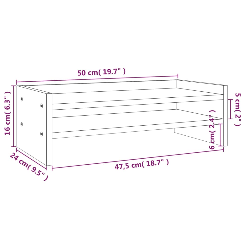 vidaXL Support de moniteur Marron miel 50x24x16 cm Bois de pin solide