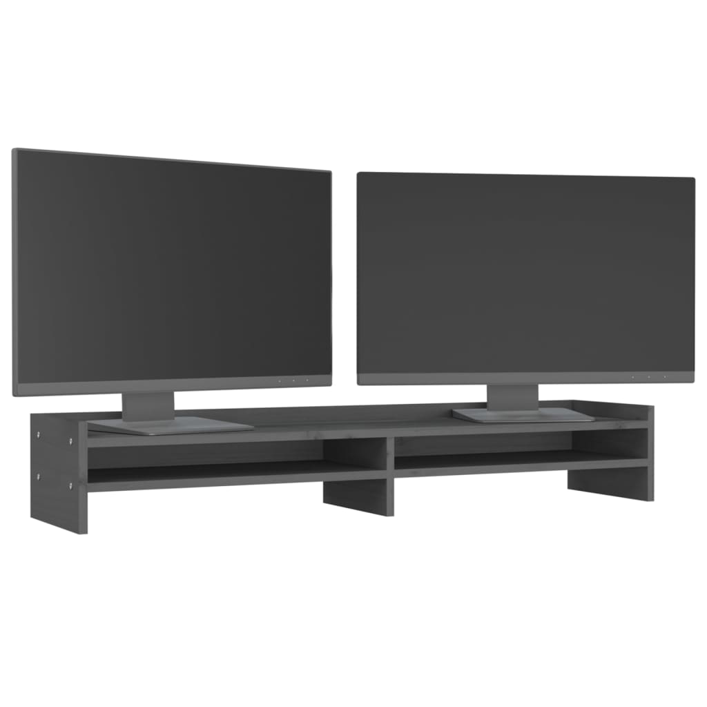 vidaXL Support de moniteur Gris 100x24x16 cm Bois de pin solide