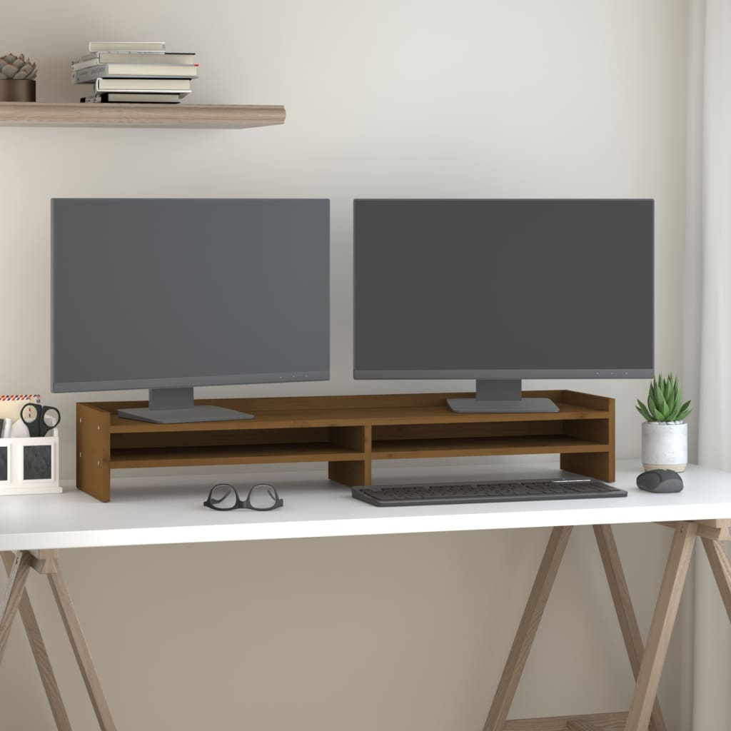 vidaXL Support de moniteur Marron miel 100x24x16 cm Bois de pin solide