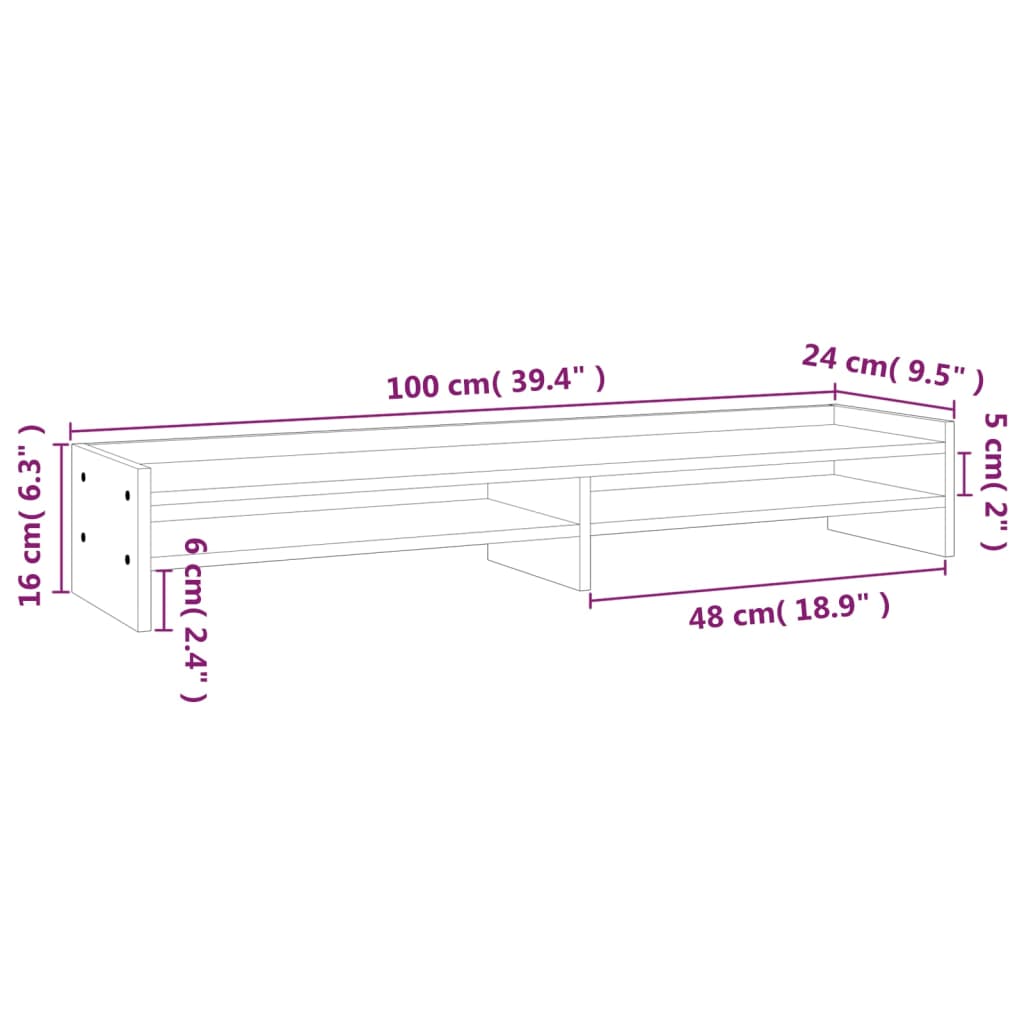 vidaXL Support de moniteur Marron miel 100x24x16 cm Bois de pin solide