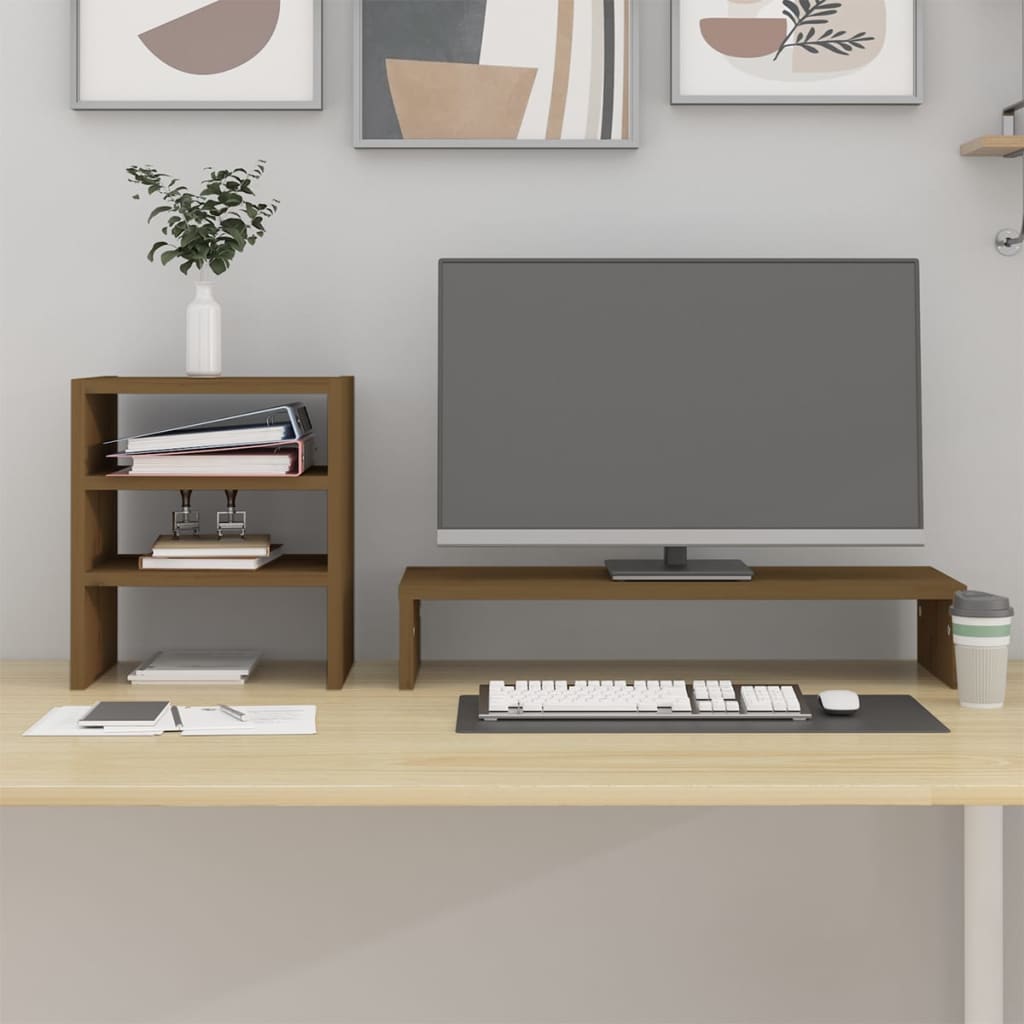 vidaXL Support de moniteur Marron miel 81x20x30 cm Bois de pin solide