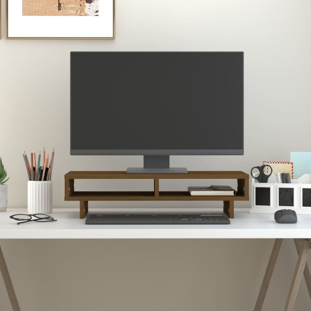 vidaXL Support de moniteur Marron miel 60x27x14 cm Bois de pin solide