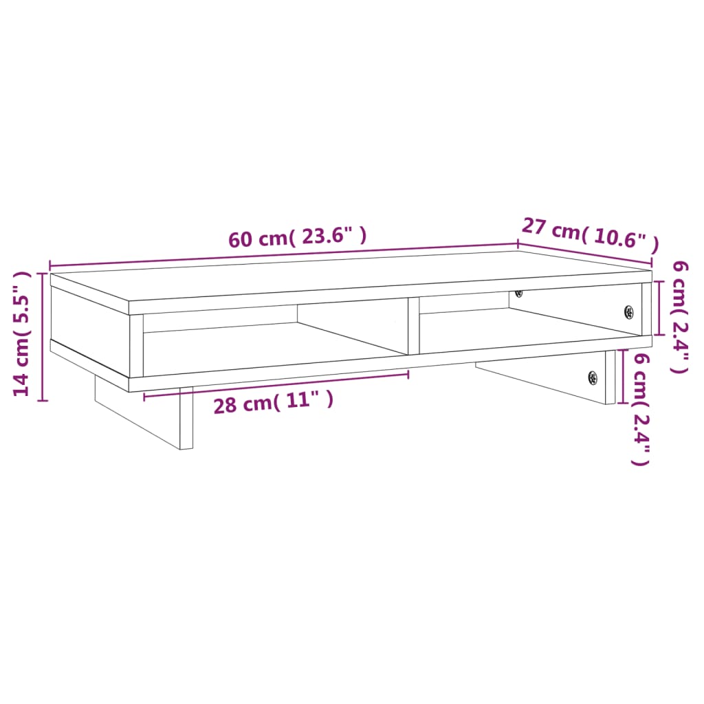 vidaXL Support de moniteur Marron miel 60x27x14 cm Bois de pin solide