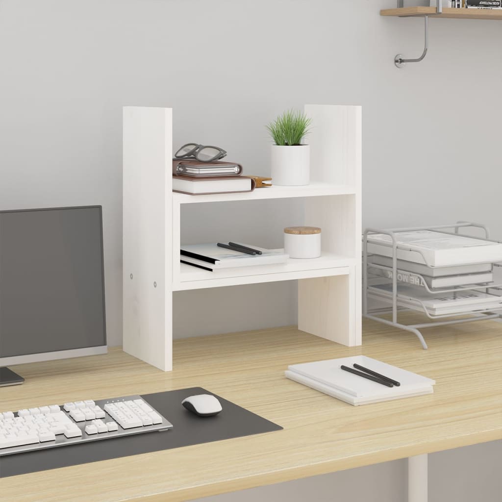 vidaXL Support pour moniteur Blanc (39-72)x17x43 cm Bois de pin solide