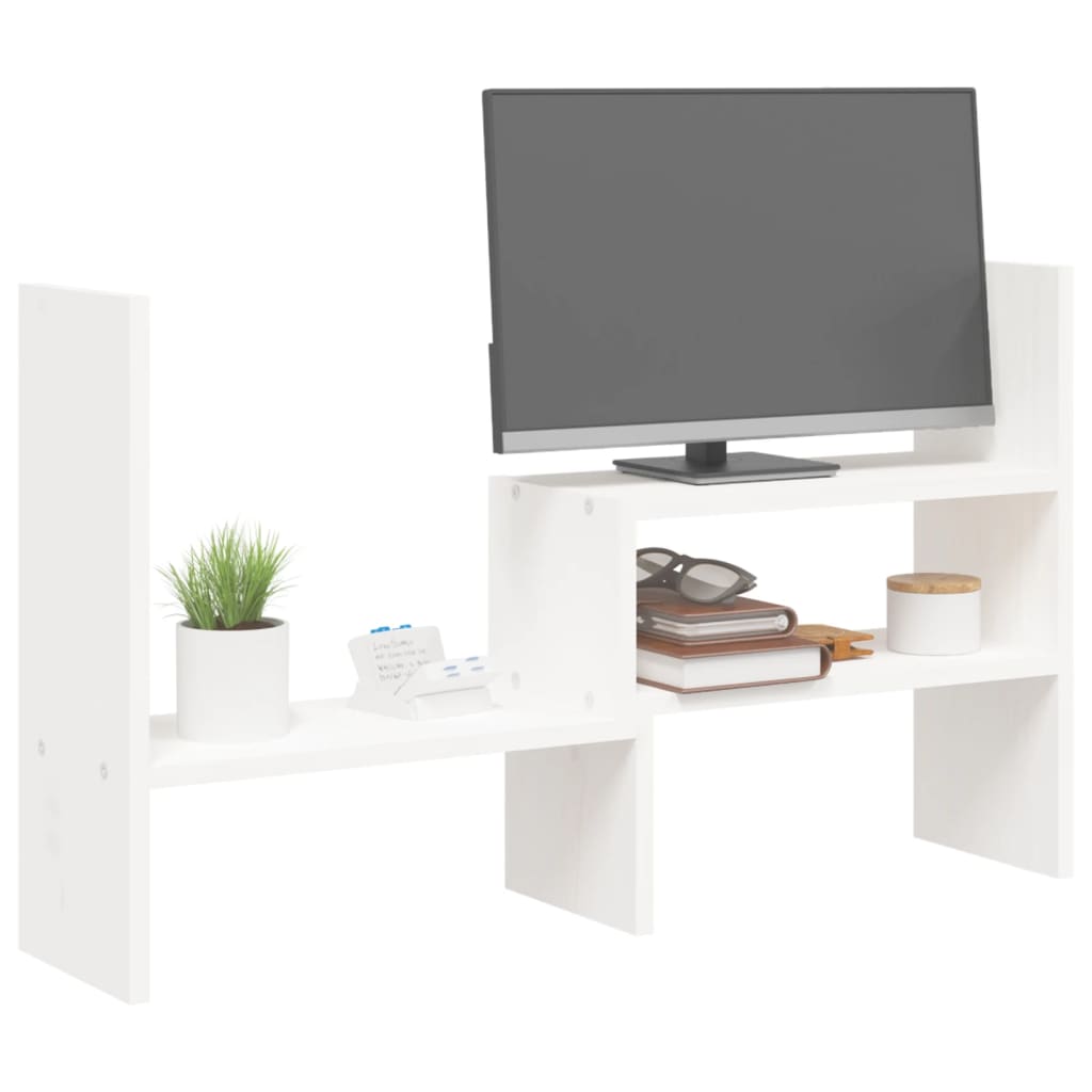 vidaXL Support pour moniteur Blanc (39-72)x17x43 cm Bois de pin solide