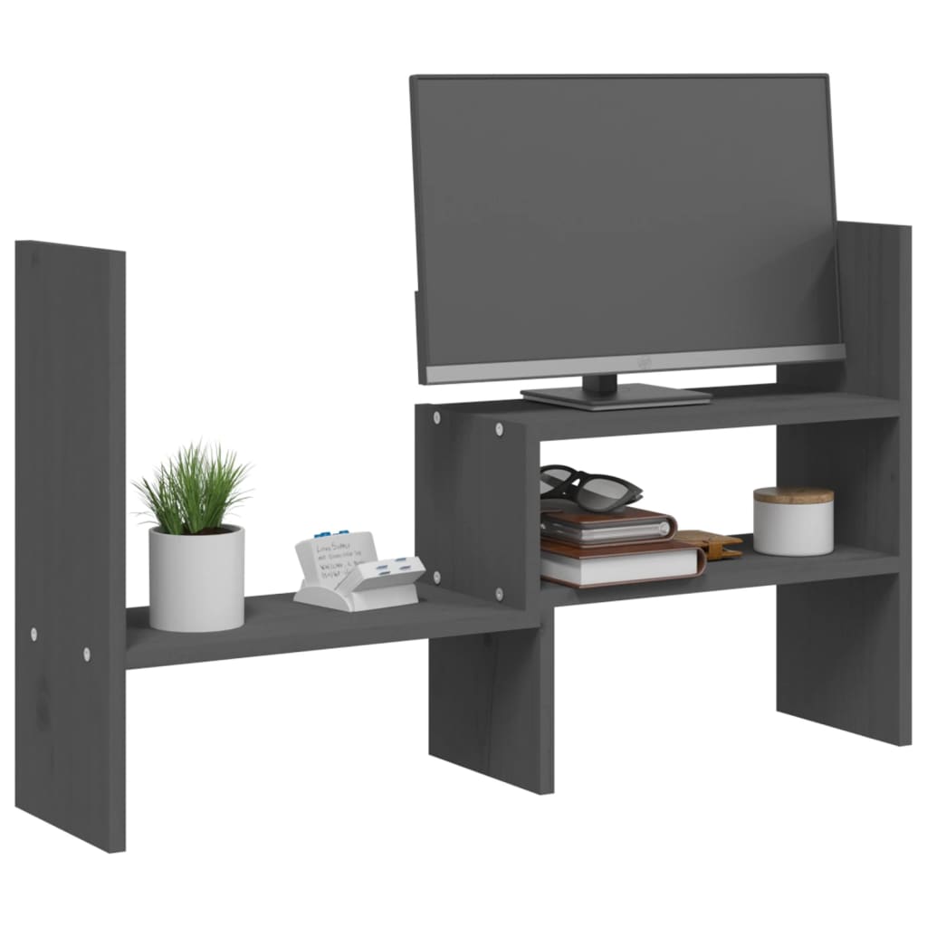vidaXL Support pour moniteur Gris (39-72)x17x43 cm Bois de pin solide