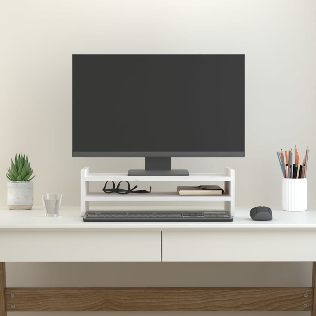 vidaXL Support de moniteur Blanc 50x27x15 cm Bois de pin solide