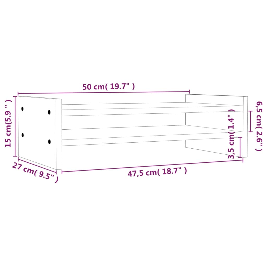 vidaXL Support de moniteur Blanc 50x27x15 cm Bois de pin solide