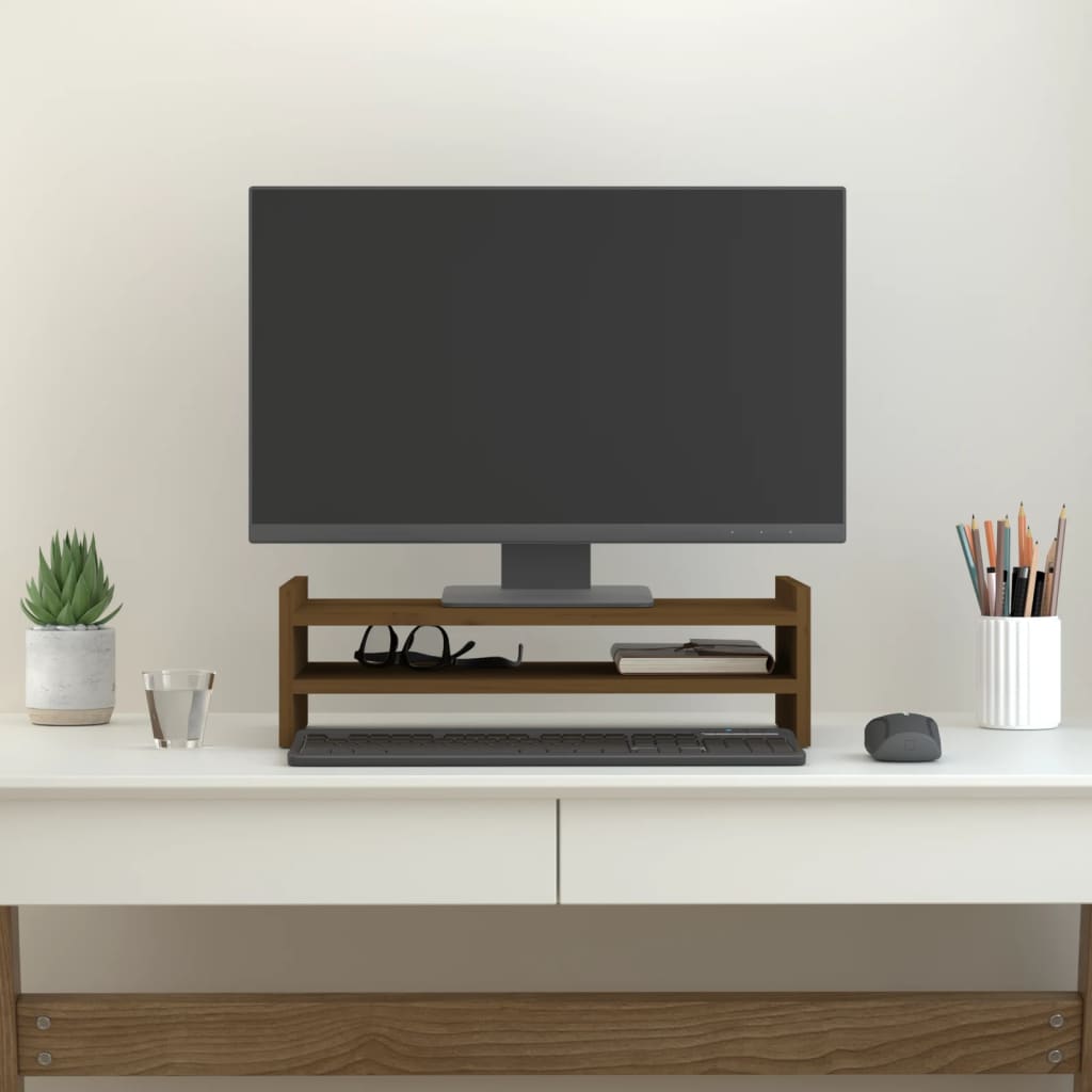 vidaXL Support de moniteur Marron miel 50x27x15 cm Bois de pin solide