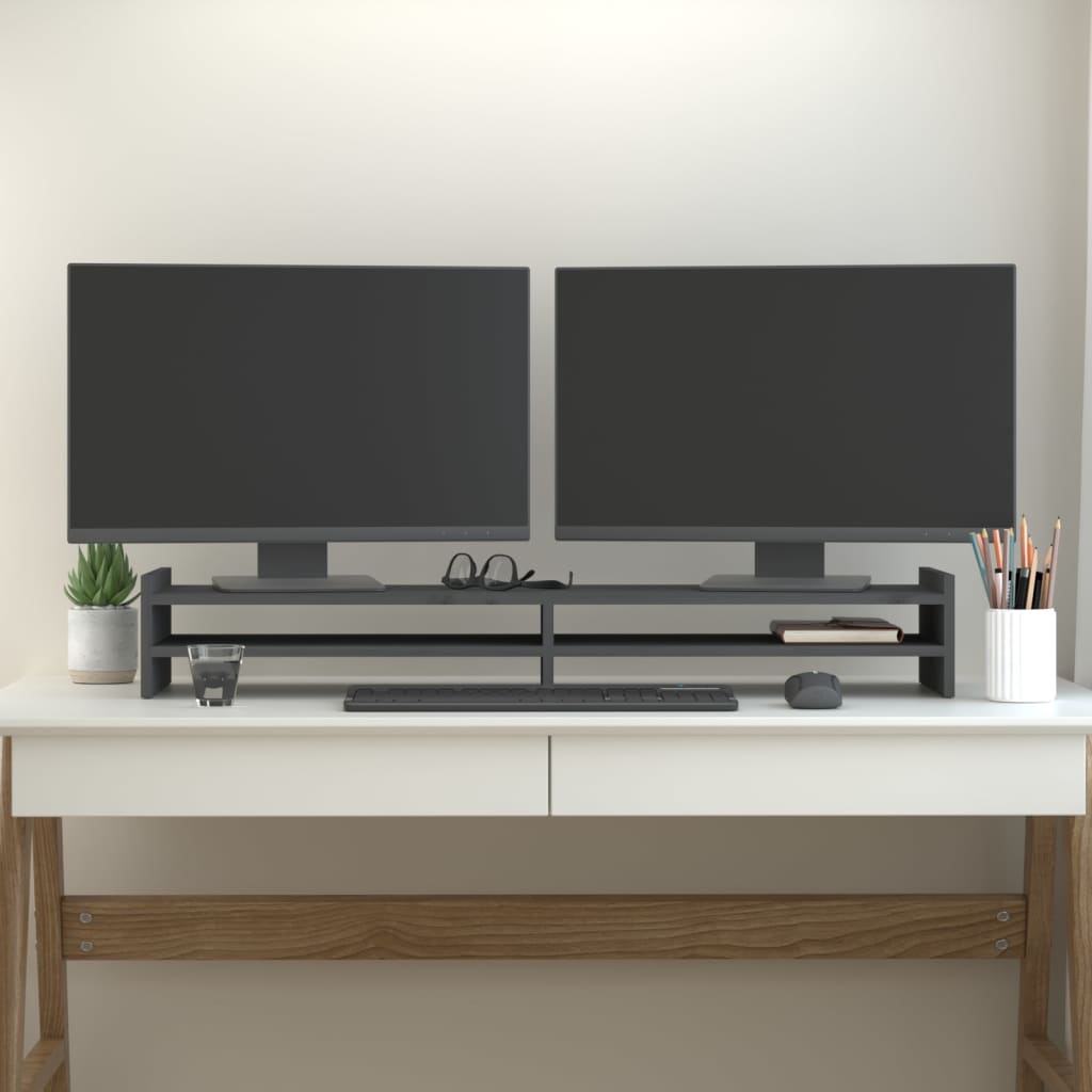 vidaXL Support de moniteur Gris 100x27x15 cm Bois de pin solide