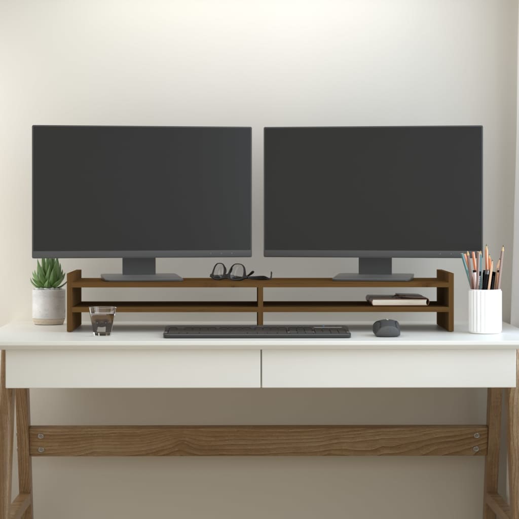 vidaXL Support de moniteur Marron miel 100x27x15 cm Bois de pin solide
