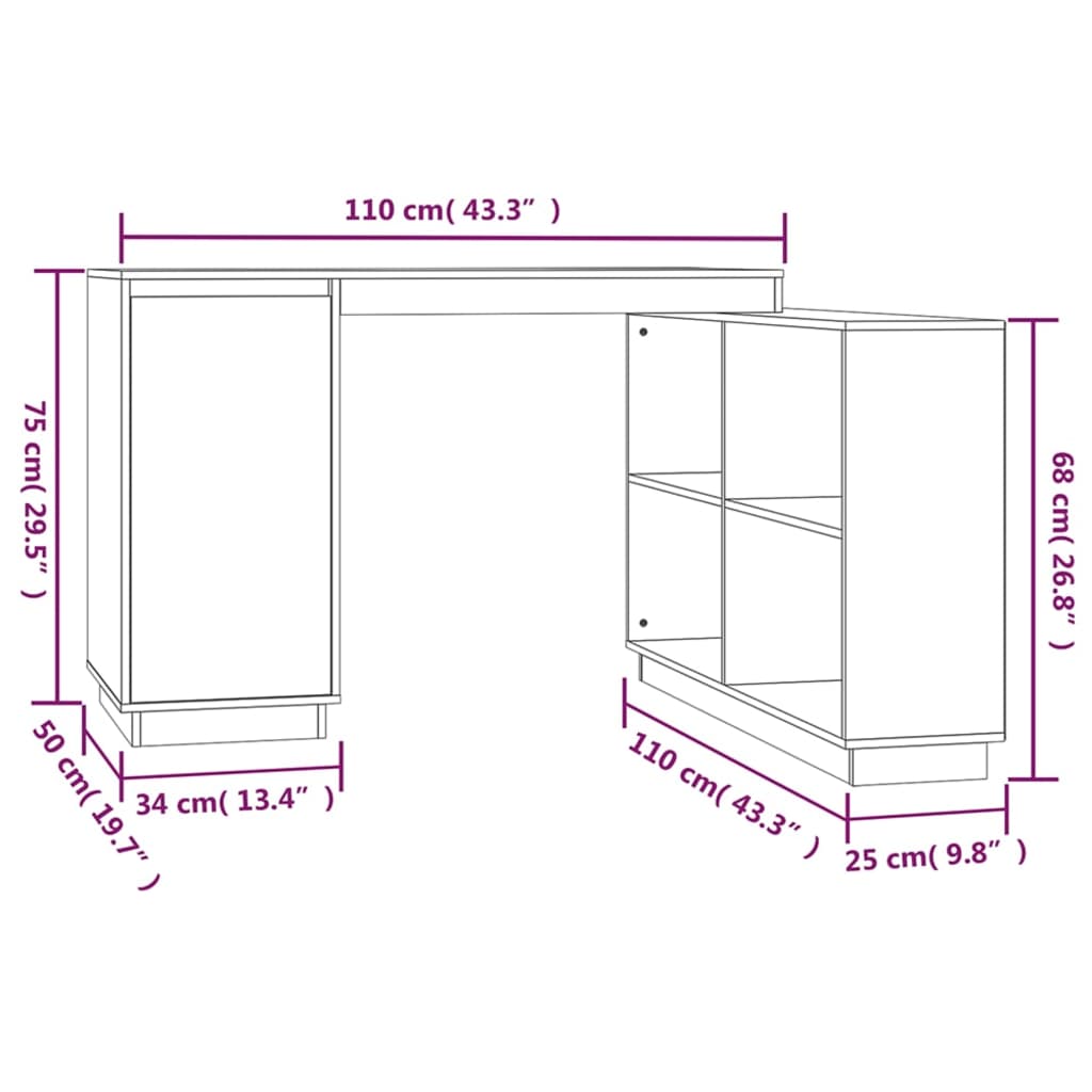 vidaXL Bureau Gris 110x50x75 cm Bois massif de pin