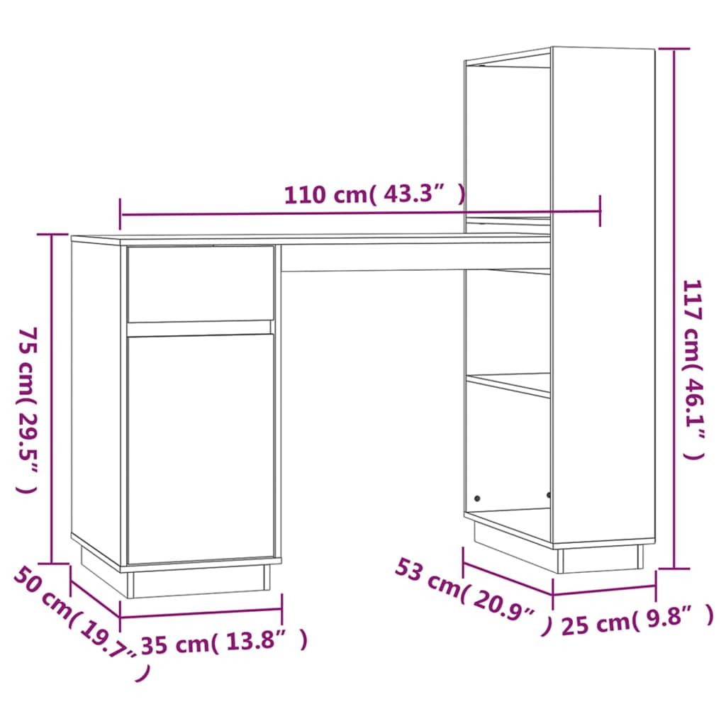 vidaXL Bureau Gris 110x53x117 cm Bois massif de pin
