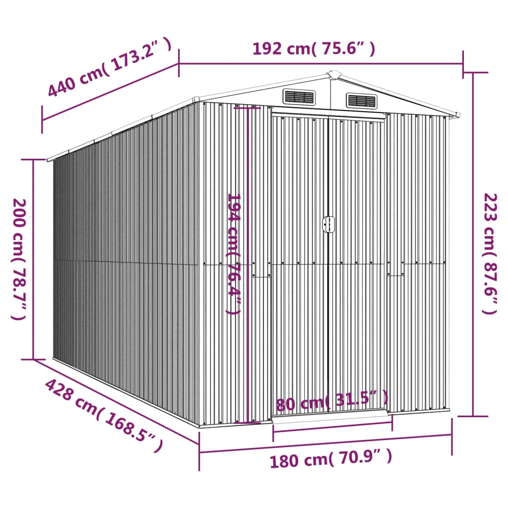vidaXL Abri de jardin Vert 192x440x223 cm Acier galvanisé
