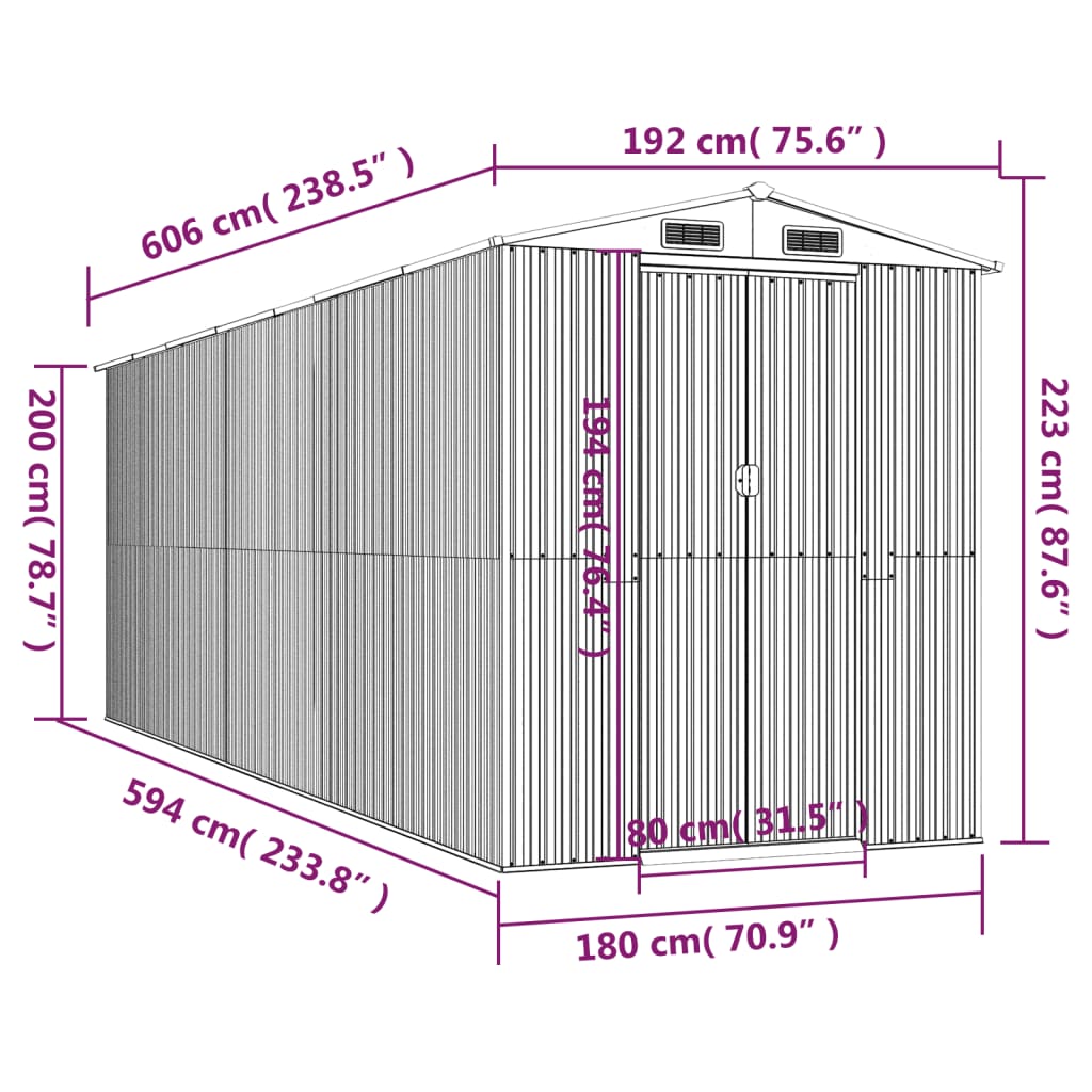 vidaXL Abri de jardin Vert 192x606x223 cm Acier galvanisé