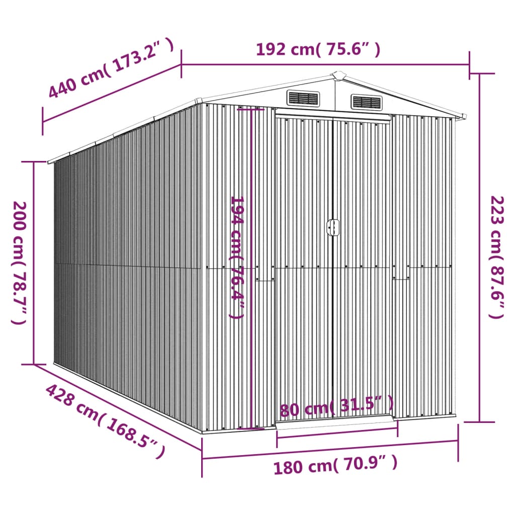 vidaXL Abri de jardin Gris clair 192x440x223 cm Acier galvanisé