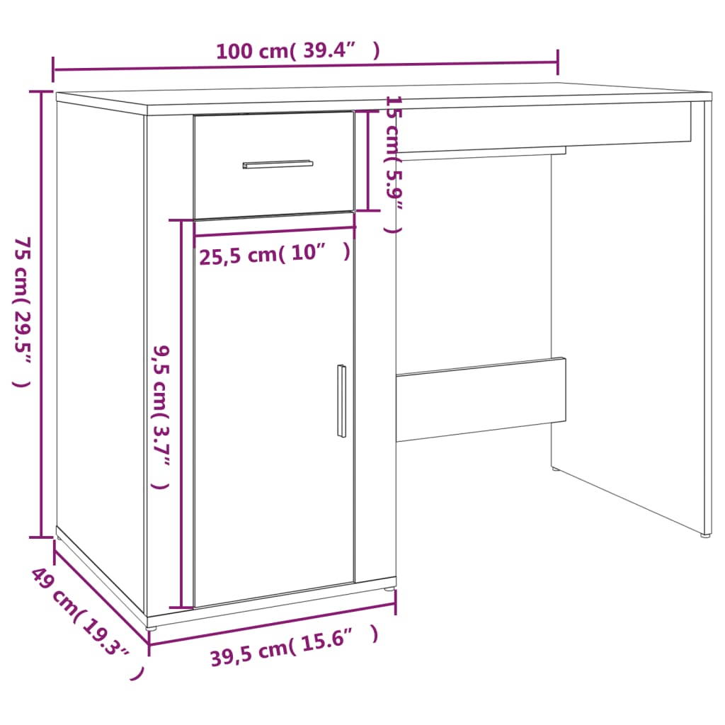 vidaXL Bureau Sonoma gris 100x49x75 cm Bois d'ingénierie