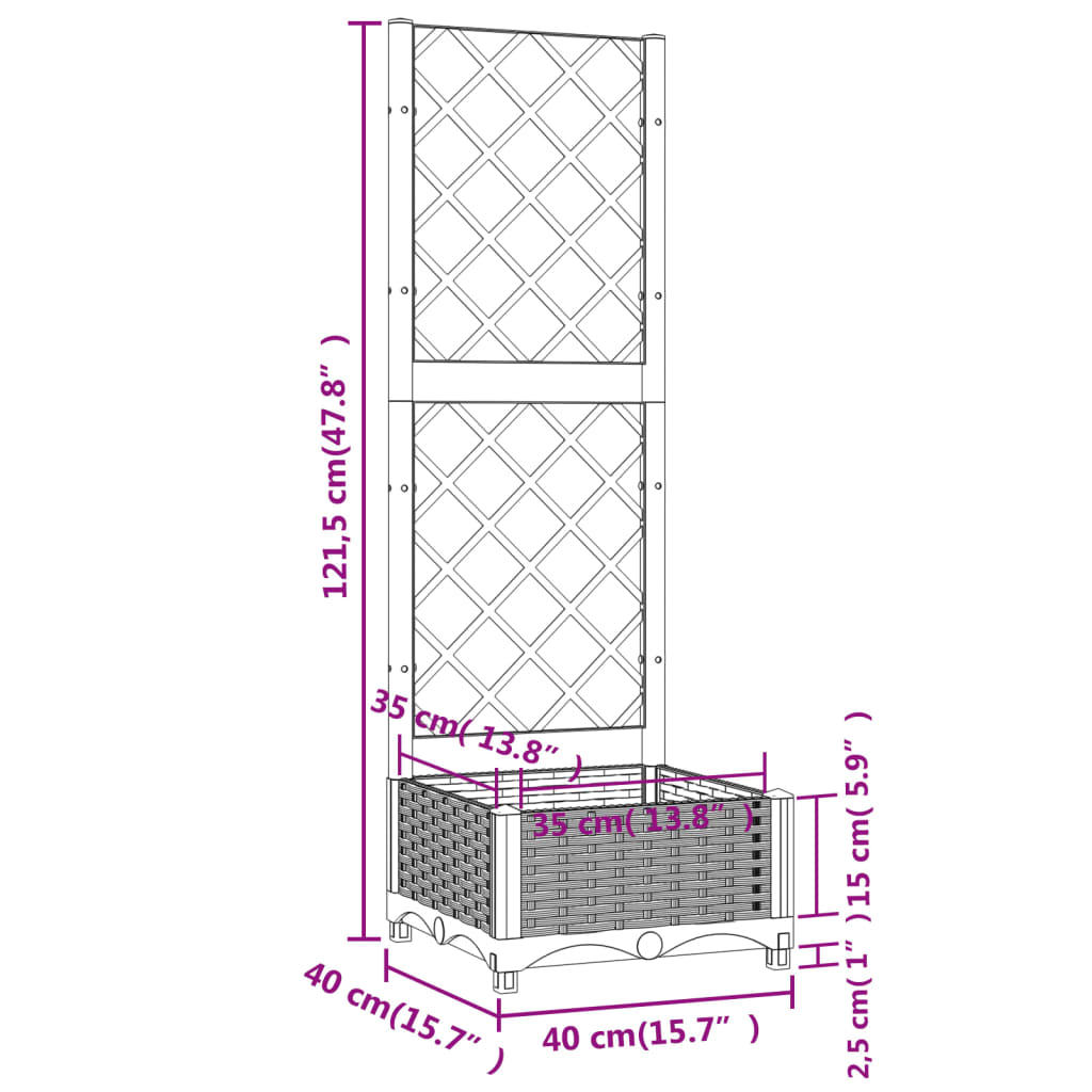 vidaXL Jardinière avec treillis Blanc 40x40x121,5 cm PP