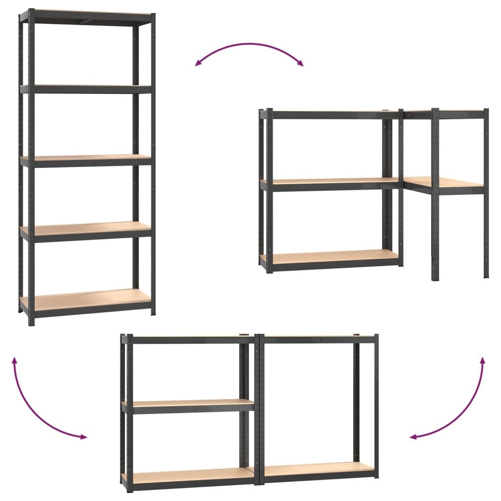 vidaXL Étagères à 5 niveaux 2pcs Anthracite Acier et bois d'ingénierie