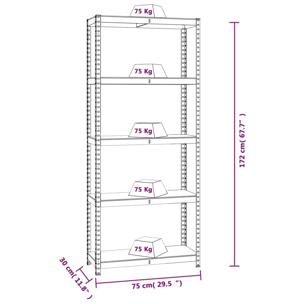 vidaXL Étagères à 5 niveaux 2pcs Anthracite Acier et bois d'ingénierie