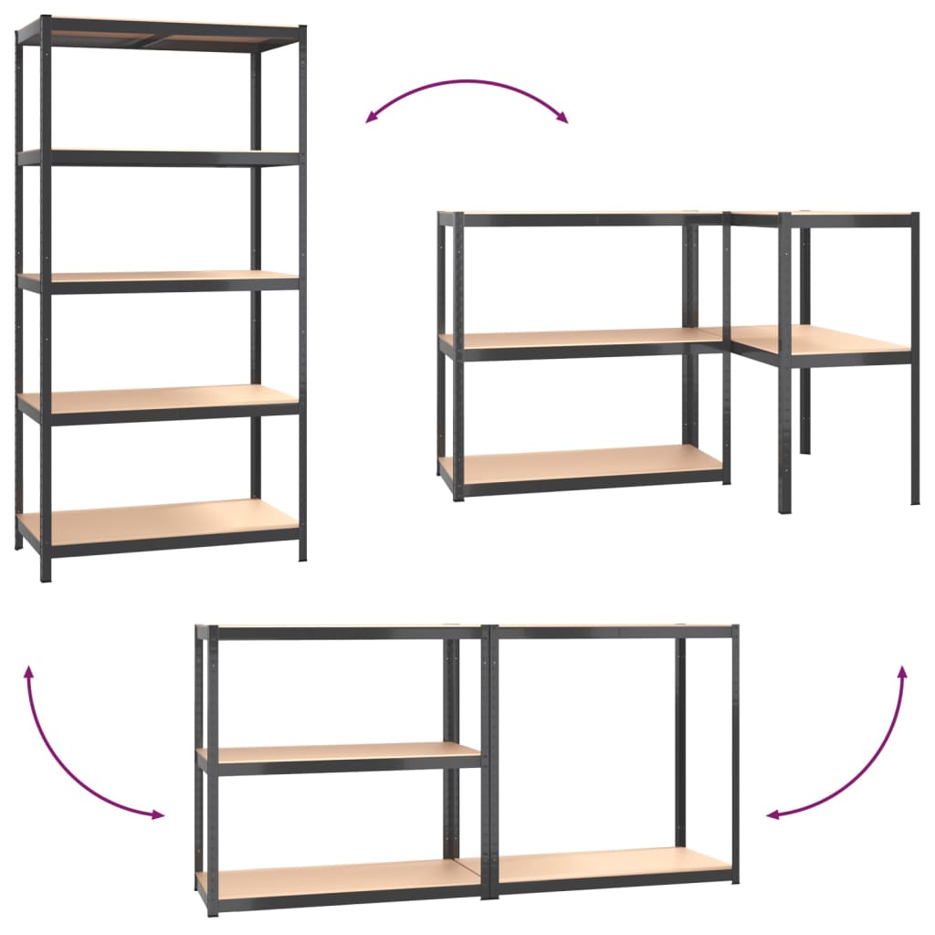 vidaXL Étagères à 5 niveaux 3pcs Anthracite Acier et bois d'ingénierie