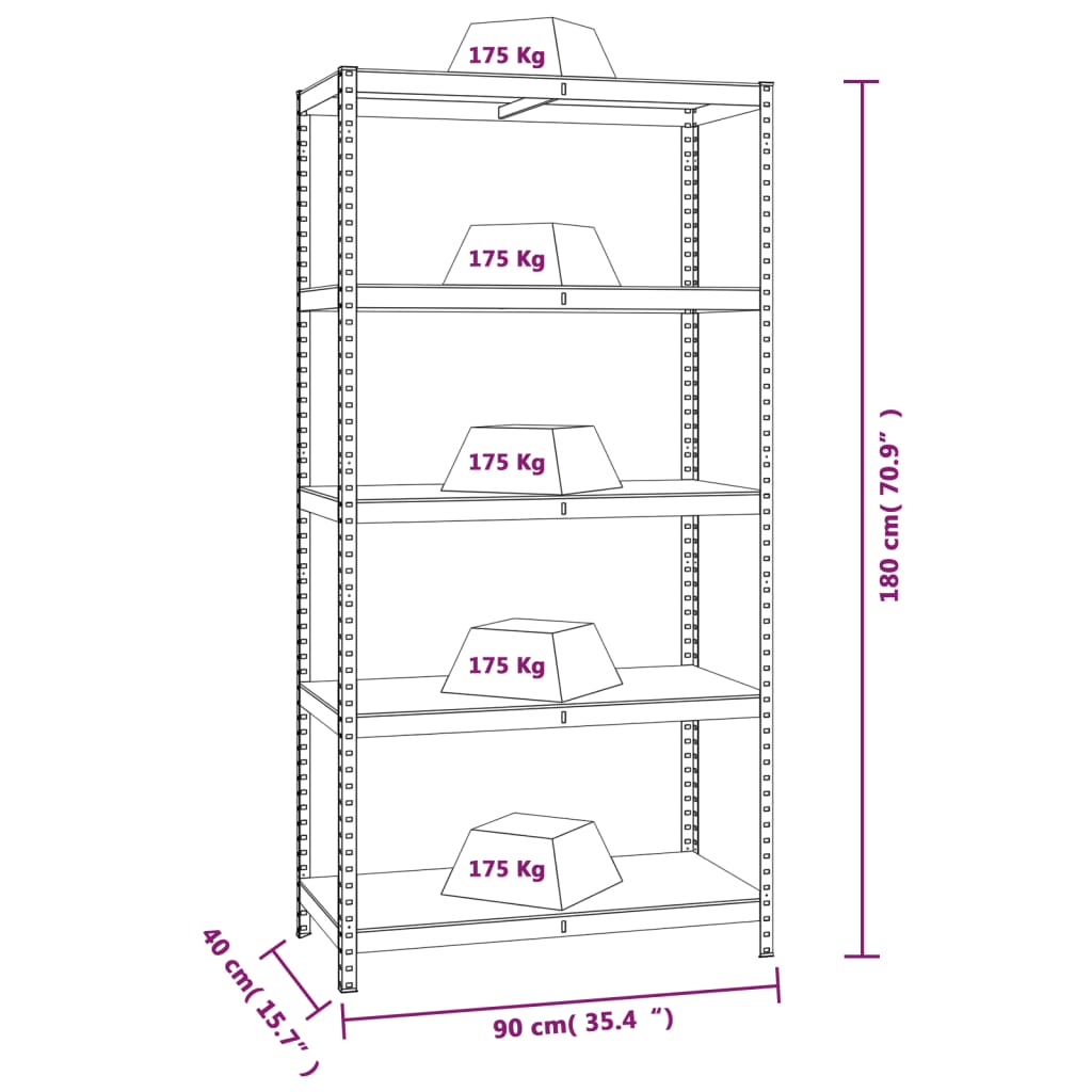 vidaXL Étagères à 5 niveaux 3pcs Anthracite Acier et bois d'ingénierie
