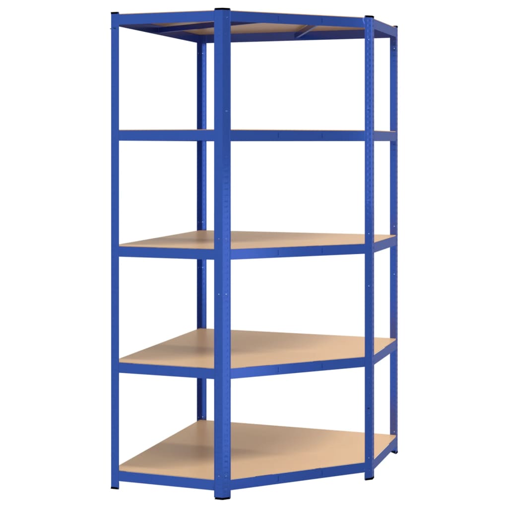 vidaXL Étagères à 5 niveaux 3 pcs Bleu Acier et bois d'ingénierie